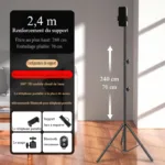 【Trépied de 2,4 m d’épaisseur】 Clip fendu + rotule + sac de rangement + retardateur Bluetooth