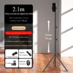 【Trépied de 2,1 m d’épaisseur】 Clip fendu + rotule + sac de rangement + retardateur Bluetooth