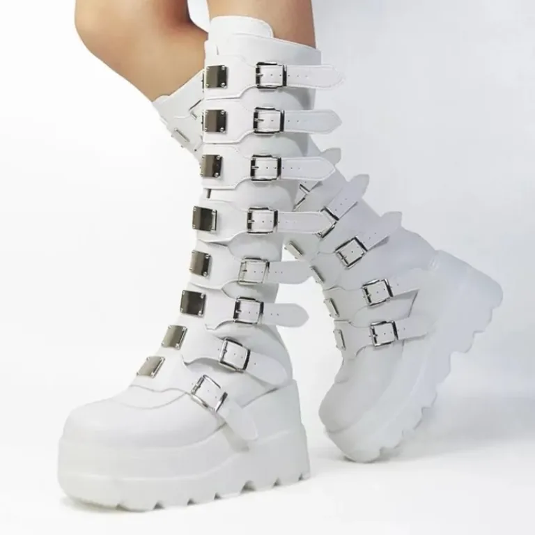 Bottes longues hautes à semelle épaisse à boucle en métal