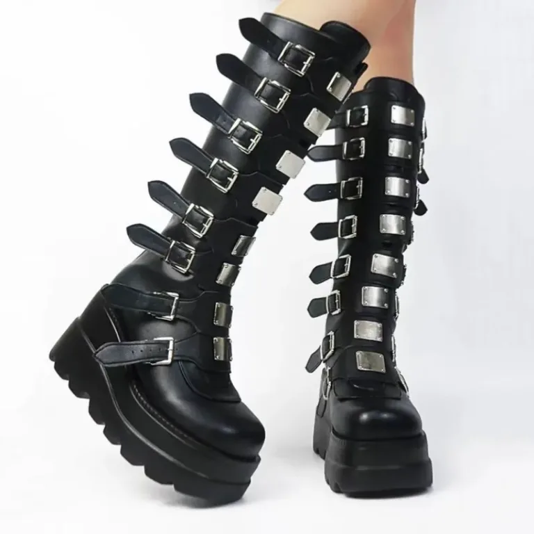 Bottes longues hautes à semelle épaisse à boucle en métal