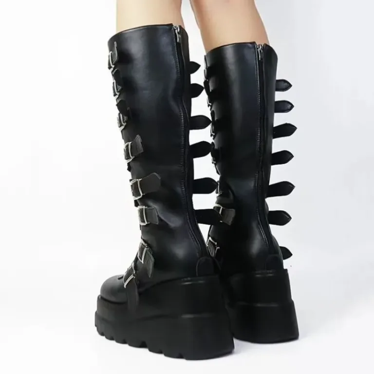 Bottes longues hautes à semelle épaisse à boucle en métal