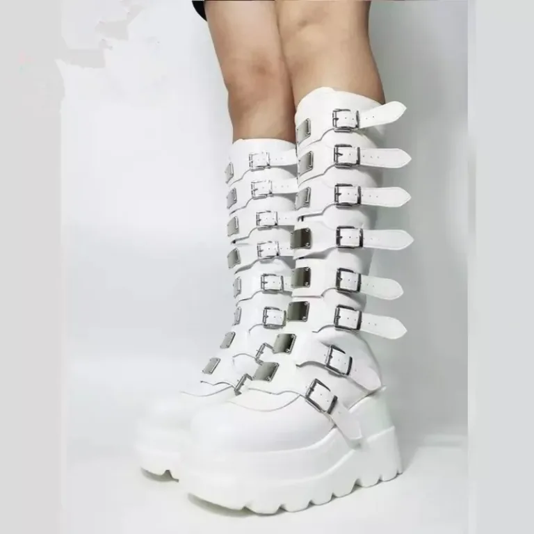 Bottes longues hautes à semelle épaisse à boucle en métal