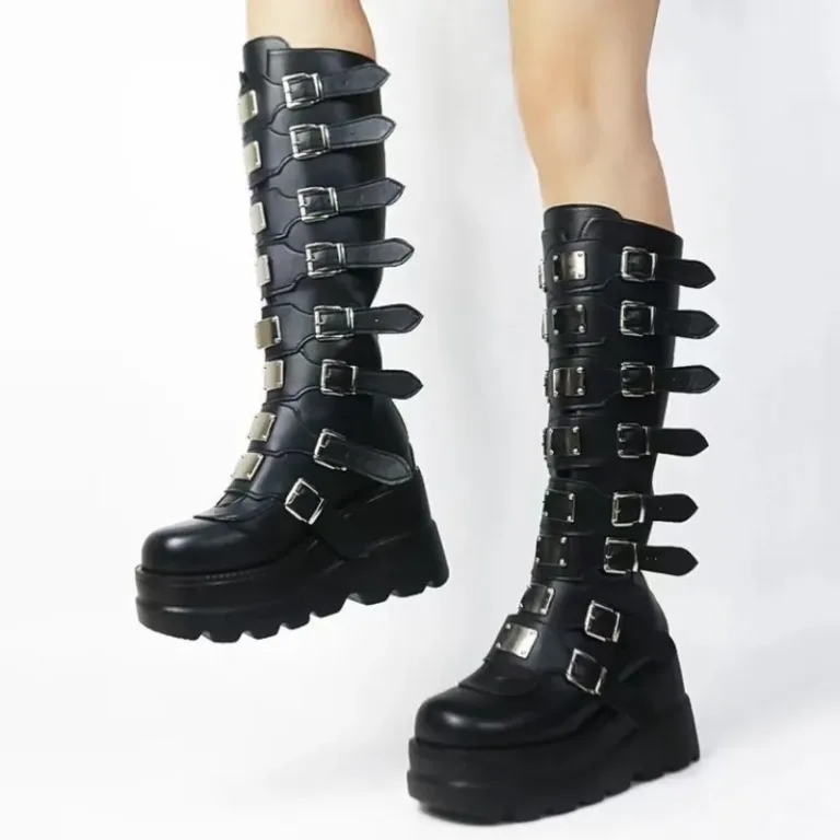 Bottes longues hautes à semelle épaisse à boucle en métal