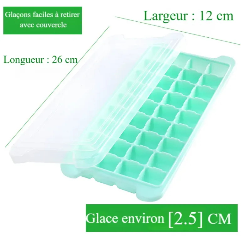Bac à glaçons en silicone avec couvercle