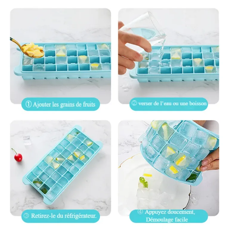 Bac à glaçons en silicone avec couvercle