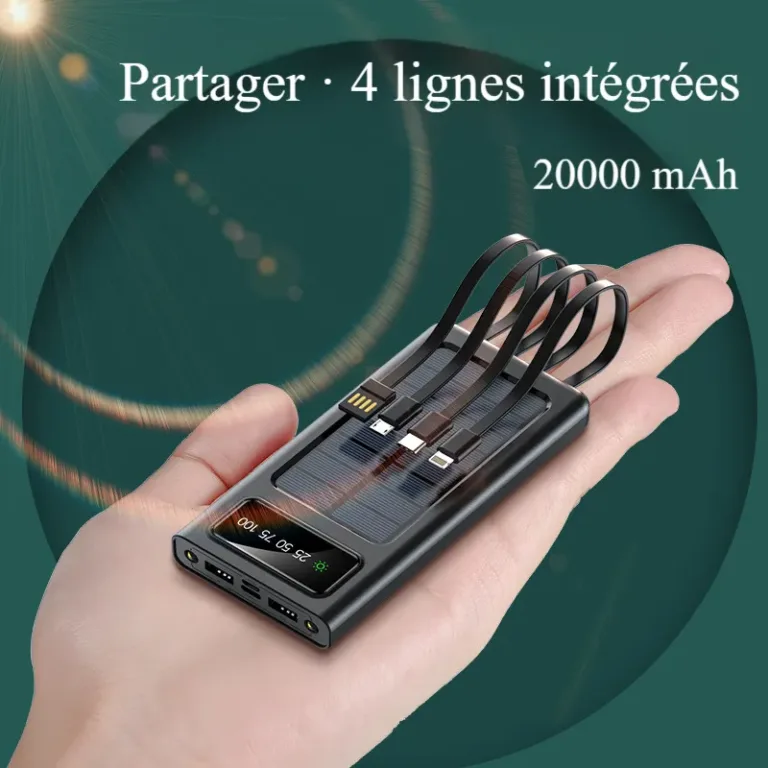 Power-Bank Batterie externe solaire ultra-mince pratique