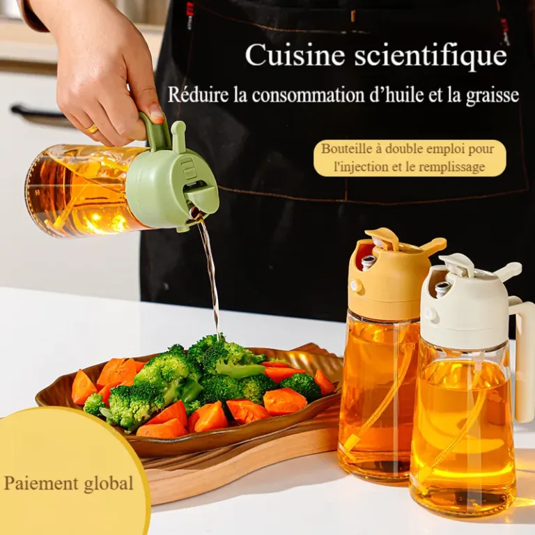 Bouteille d'huile en verre pouvant être versée et pulvérisée