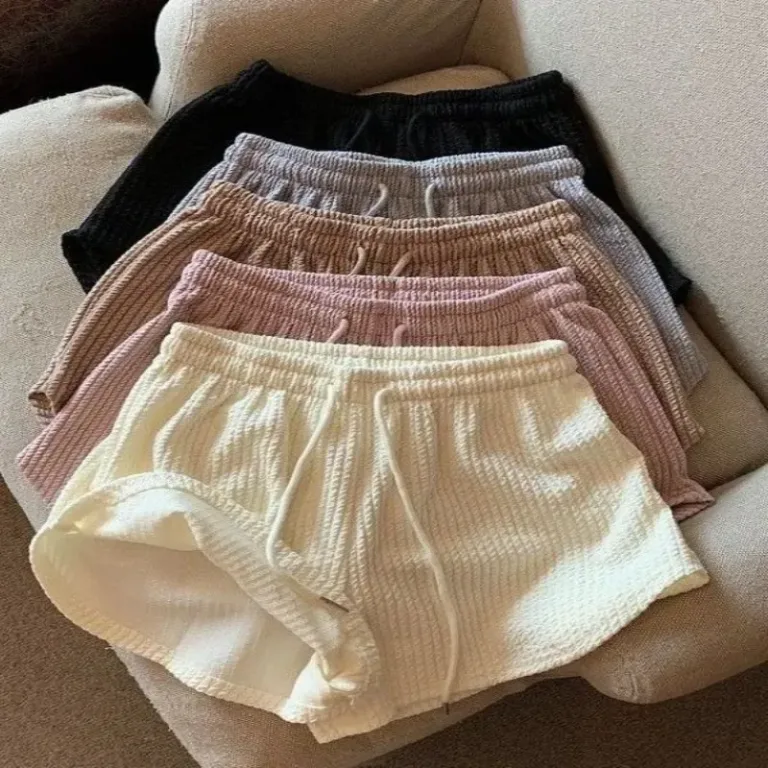 Short gaufré ample et décontracté pour femme
