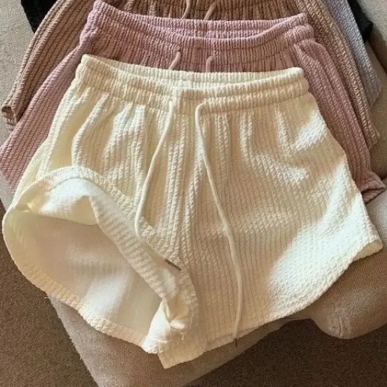Short gaufré ample et décontracté pour femme