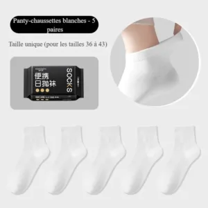 coton blanc [5 paires de longueur moyenne]