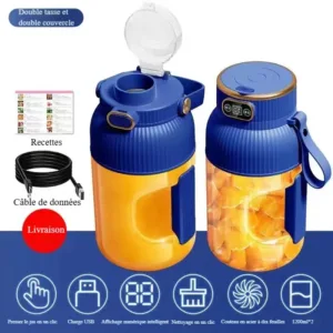 Bleu - Double tasse et double couvercle